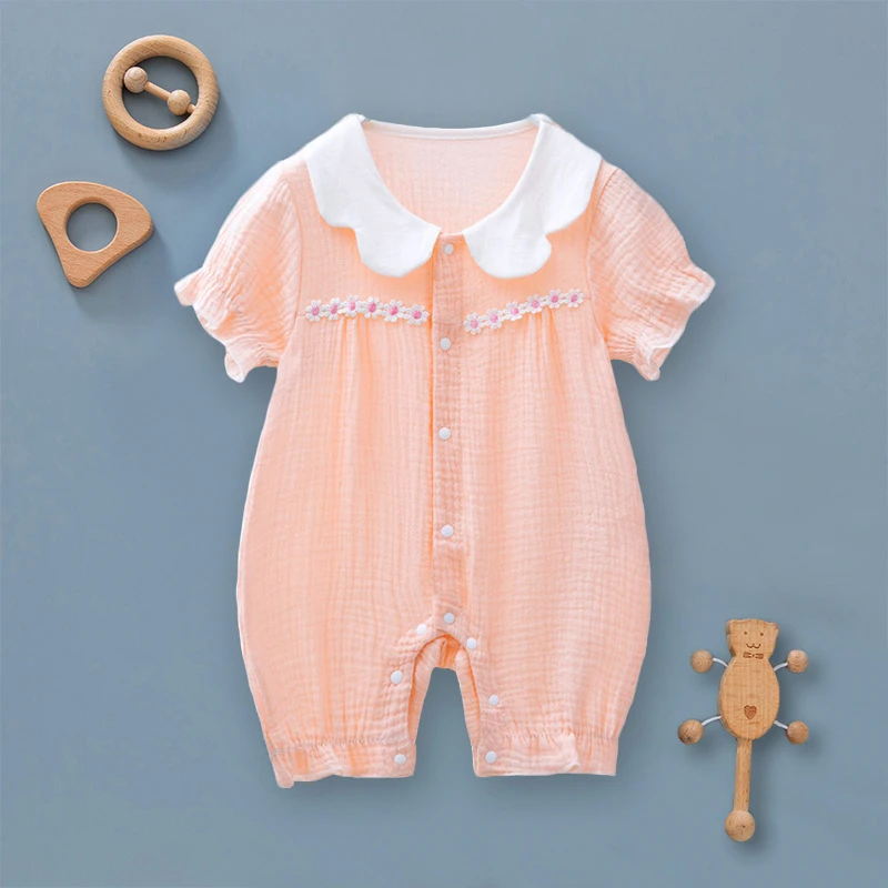 宝宝连体衣夏季薄款婴儿纱布棉哈衣爬服新生儿衣服夏装短袖外出服