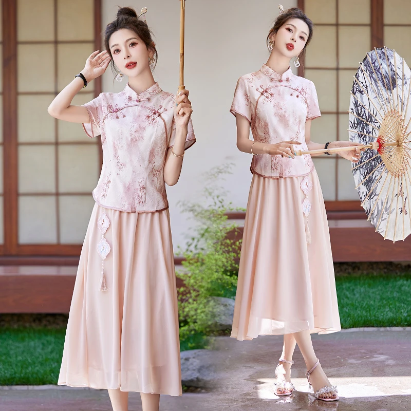 新中式国风改良式旗袍裙两件套2025夏新款今年流行漂亮连衣裙套装