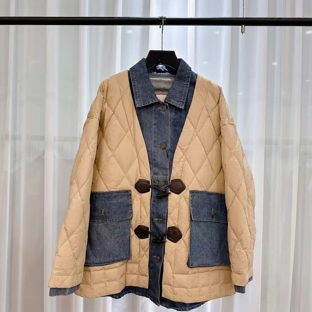 镂空拼接常规款九分袖女棉服棉衣常规加绒加厚款标准不褪色243