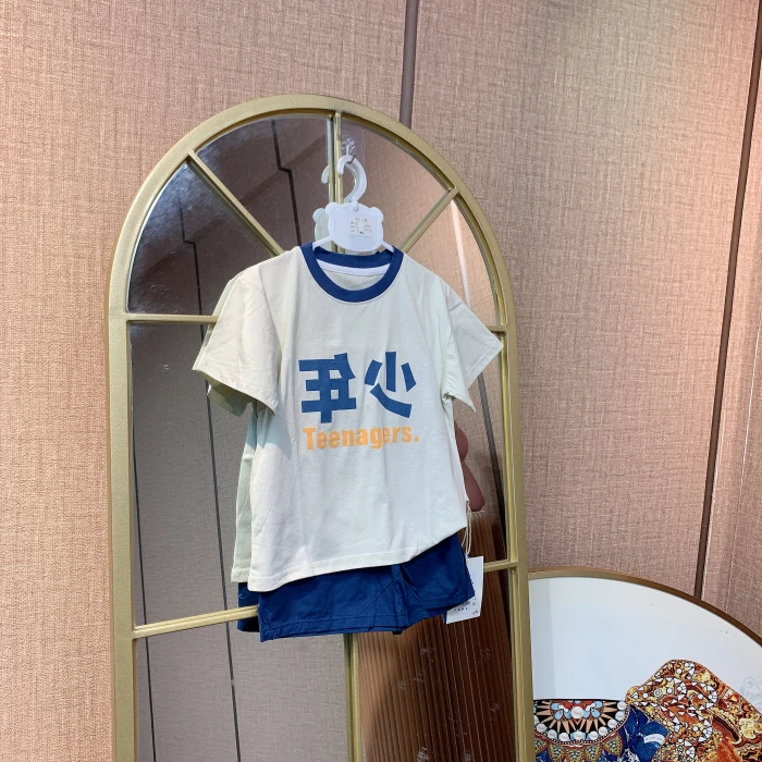 AC298  宝宝米色拼接短袖短裤套装  夏款