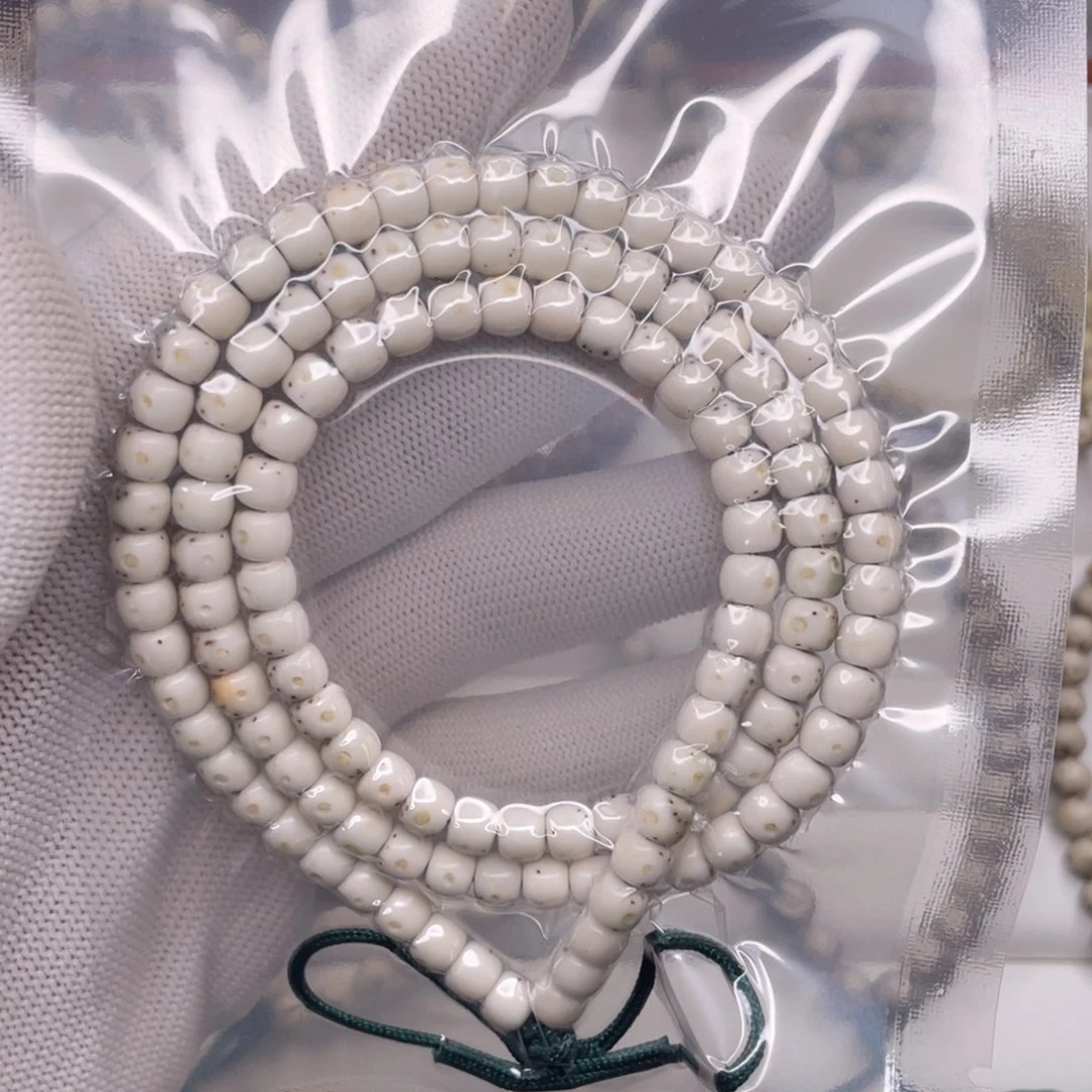 星月菩提手串石玉料瓷白半壁留白6x5