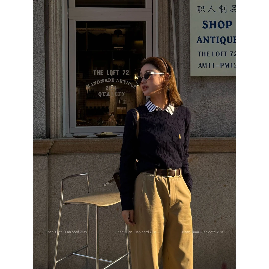 【TUAN】"复古针织“羊毛长袖时尚复古宽松圆领套头针织衫23598