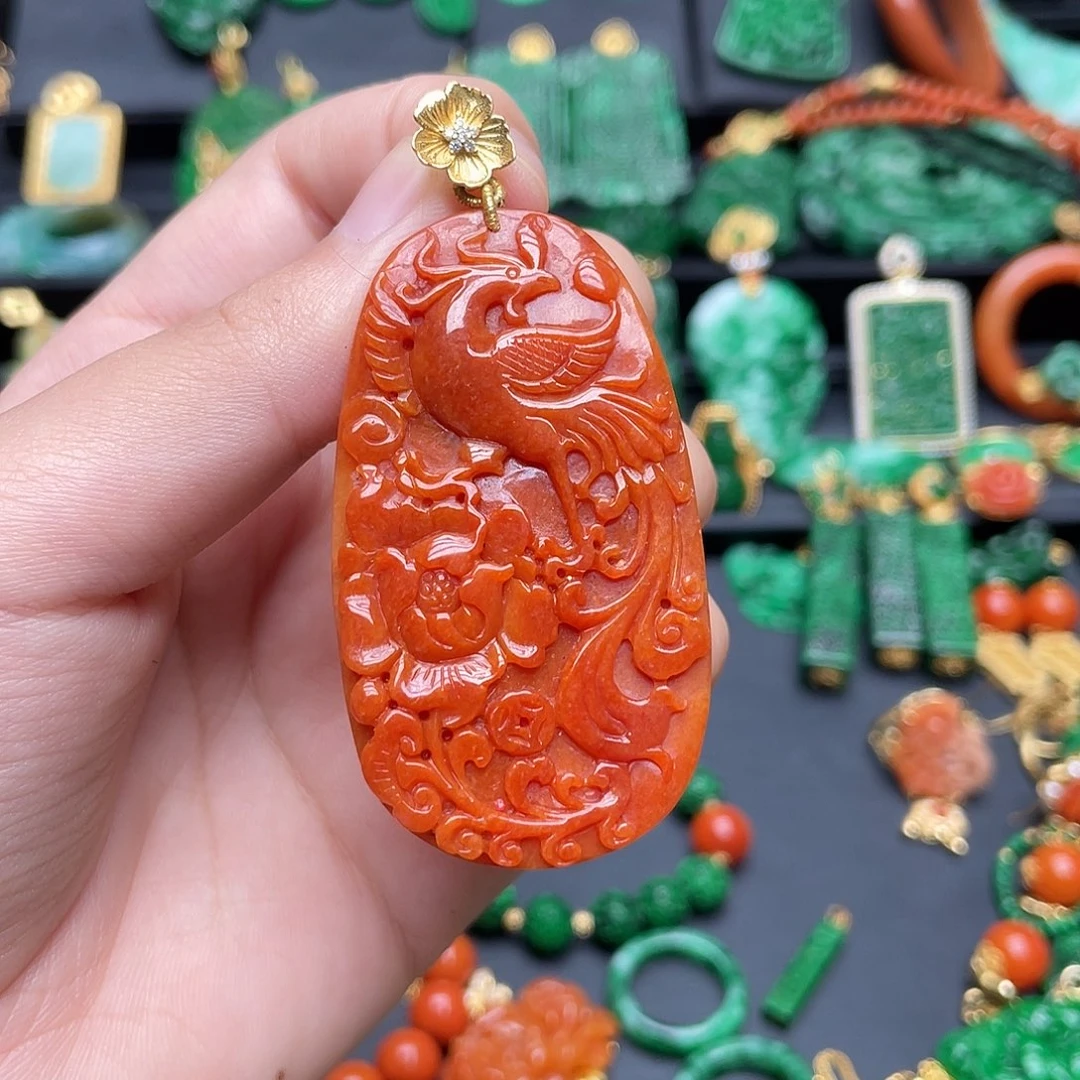 好***茶翡翠银S925镶嵌颈饰翡翠