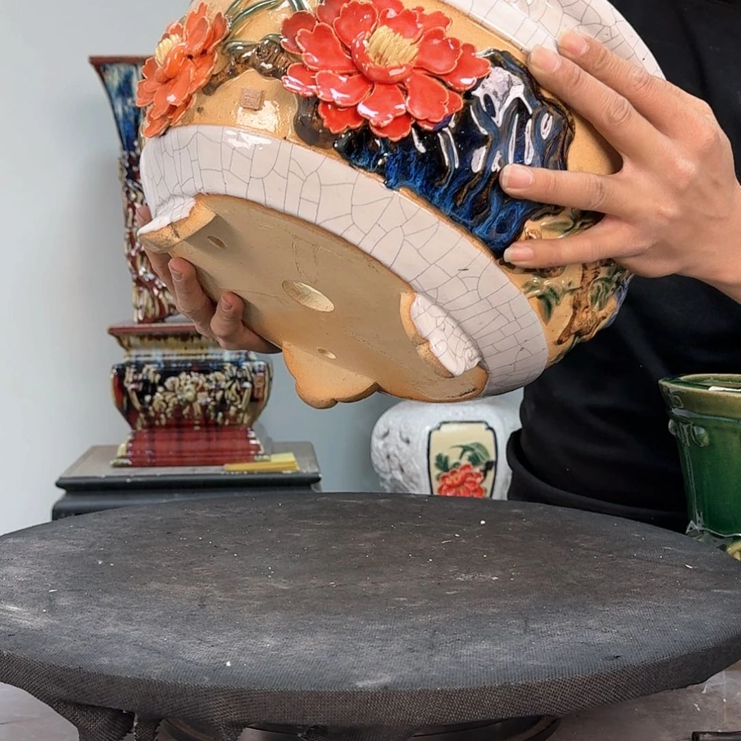 红陶炭****）绿植花盆