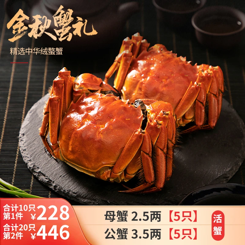 次日达【江苏河蟹】公蟹3.5两母蟹2.5两10只装中秋螃蟹礼盒装源头