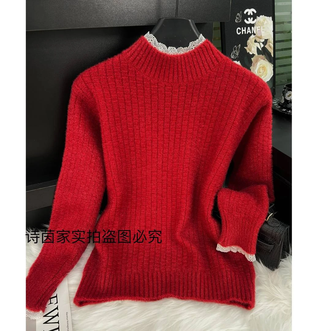 【不起球】貂绒保暖毛衣紫色针织衫新款中领打底衫女时尚上衣03