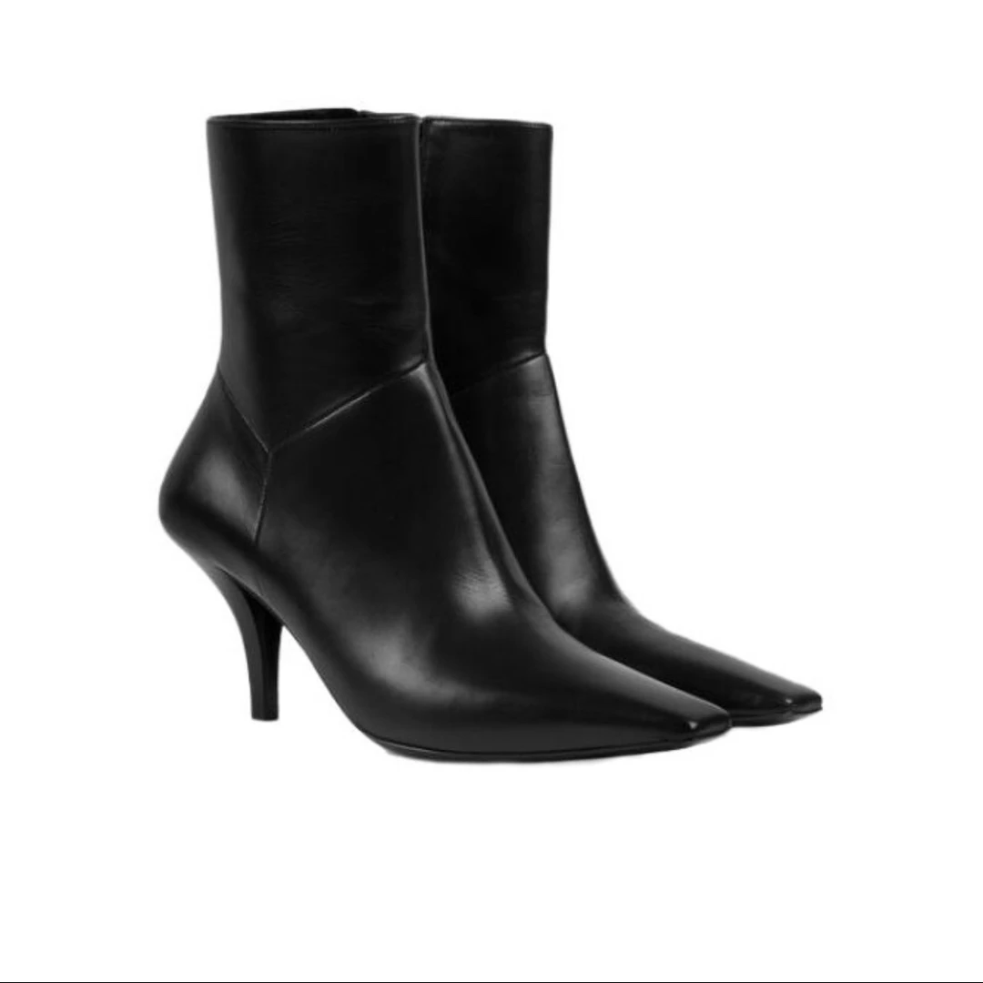 未使用 GUCCI/古驰 2591110全新黑色尖头细跟踩跟靴微暇