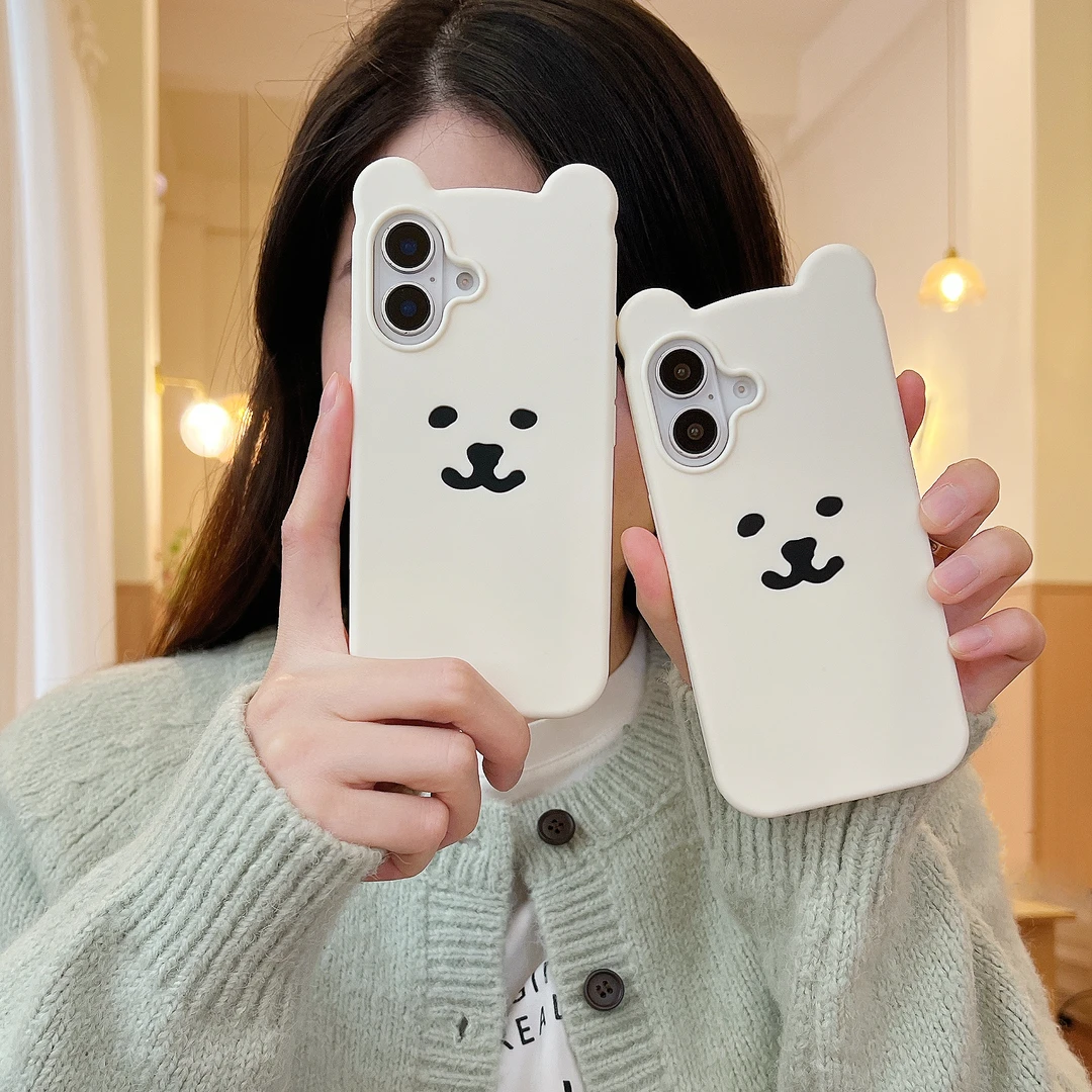 适用（苹果华为荣耀）简约创意白色自嘲熊卡通防摔全包软硅胶手机壳