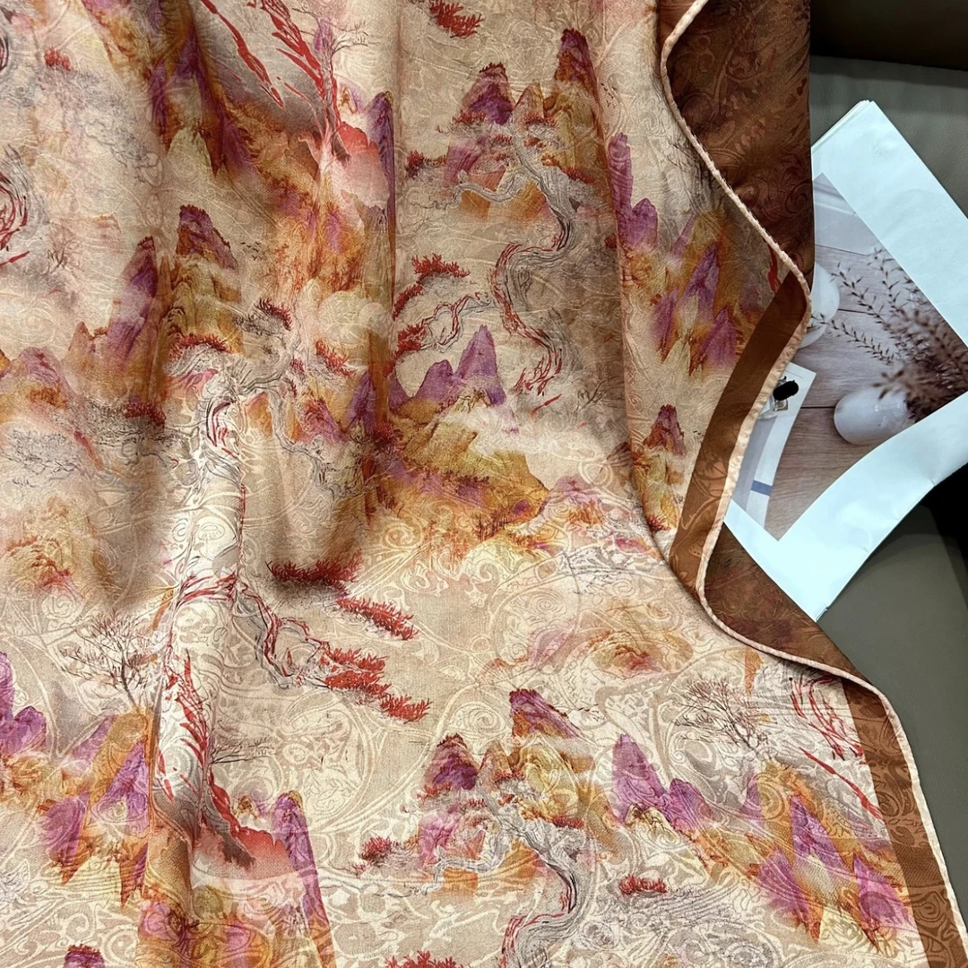 【火焰之心】70*180cm双面高端满萝绢丝重磅国风提花丝巾