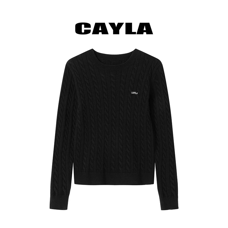 【茉舍】cayla 绞花刺绣圆领毛衣高级感针织 CY2025AW058-999