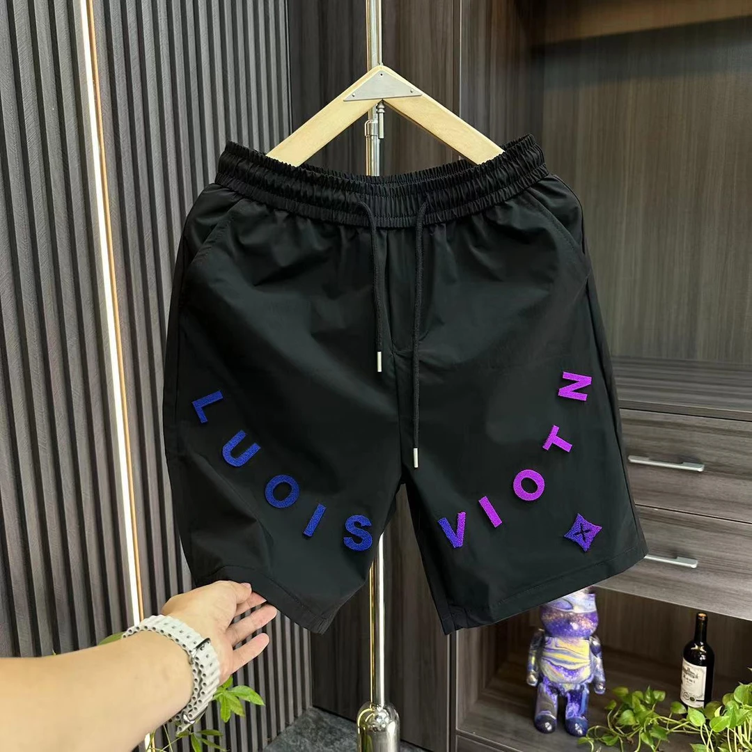 夏季新款男士短裤潮牌字母刺绣五分裤子男款运动休闲沙滩大码中裤