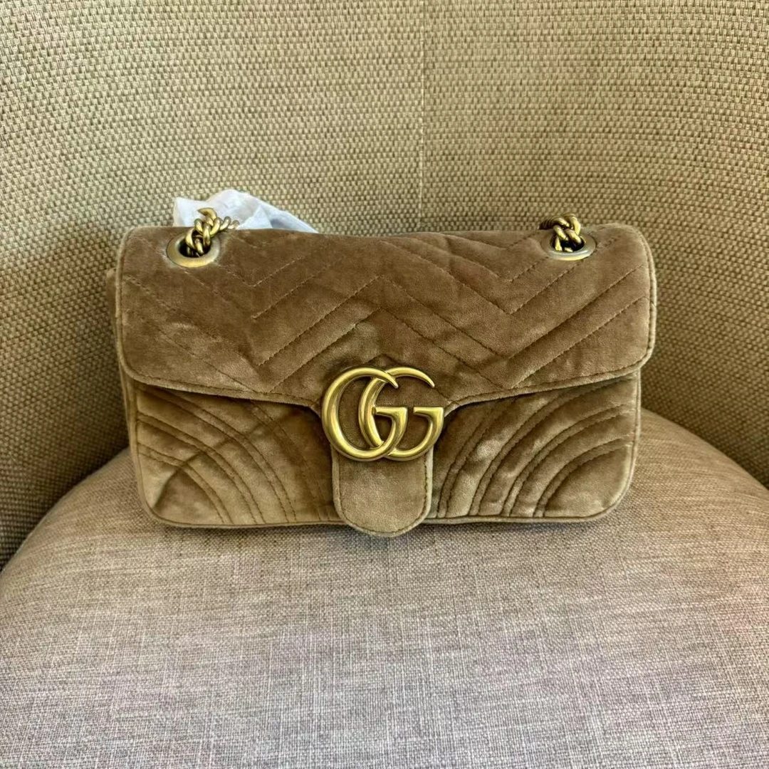 95新 GUCCI/古驰 古驰棕色丝绒马蒙