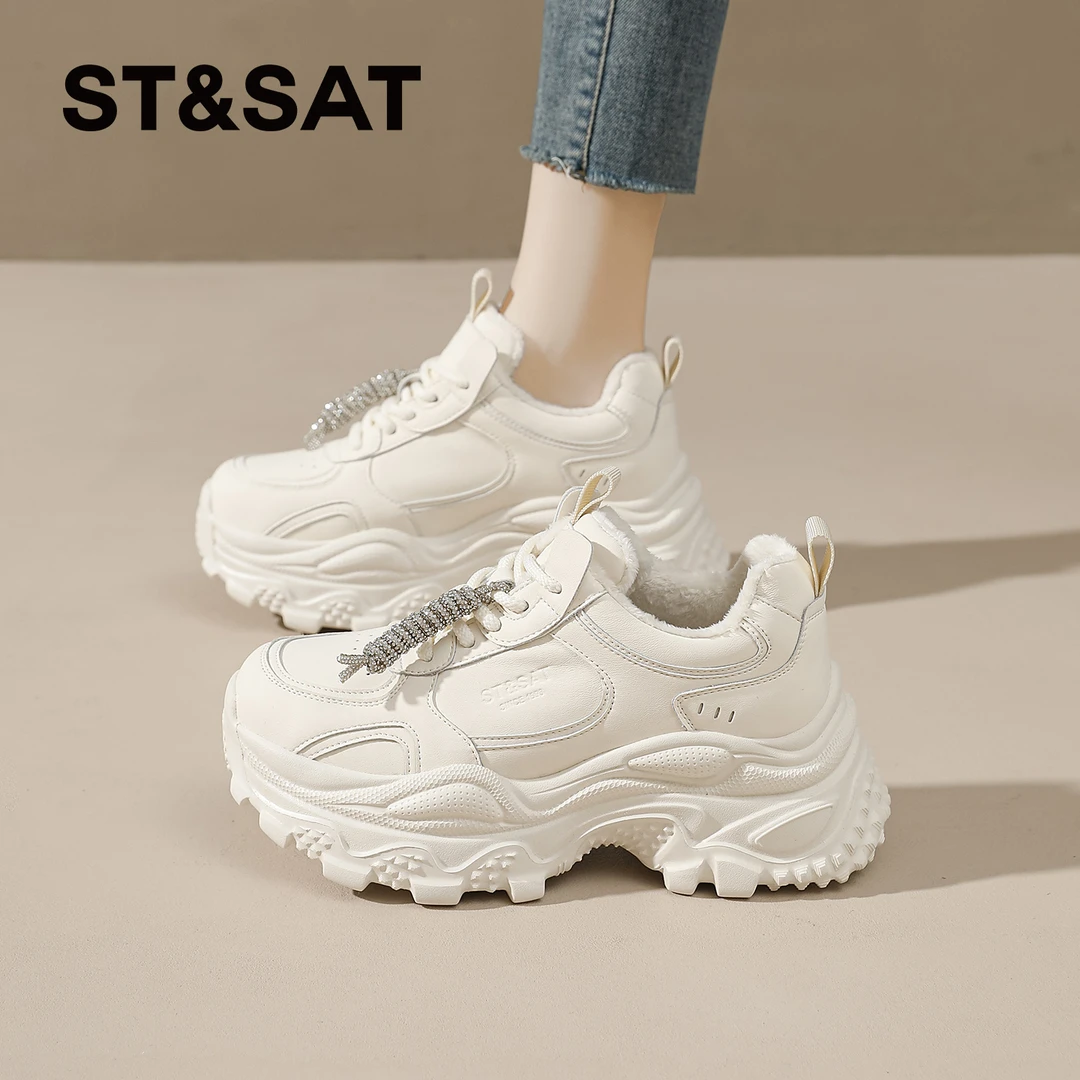 星期六增高加绒老爹鞋女士2025新款鞋子女款秋冬保暖厚底运动鞋女