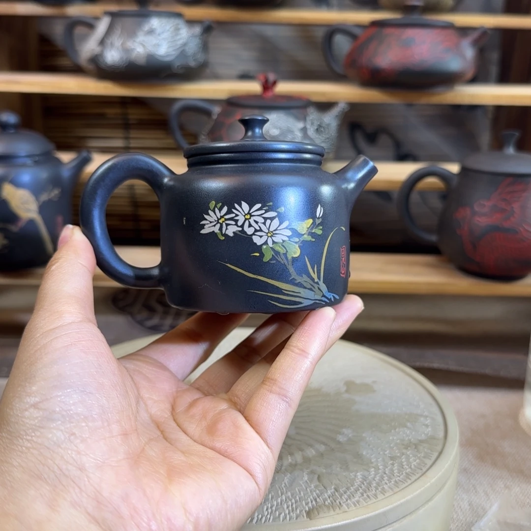 庆***爷建水紫陶彩填壶书法全品全手工