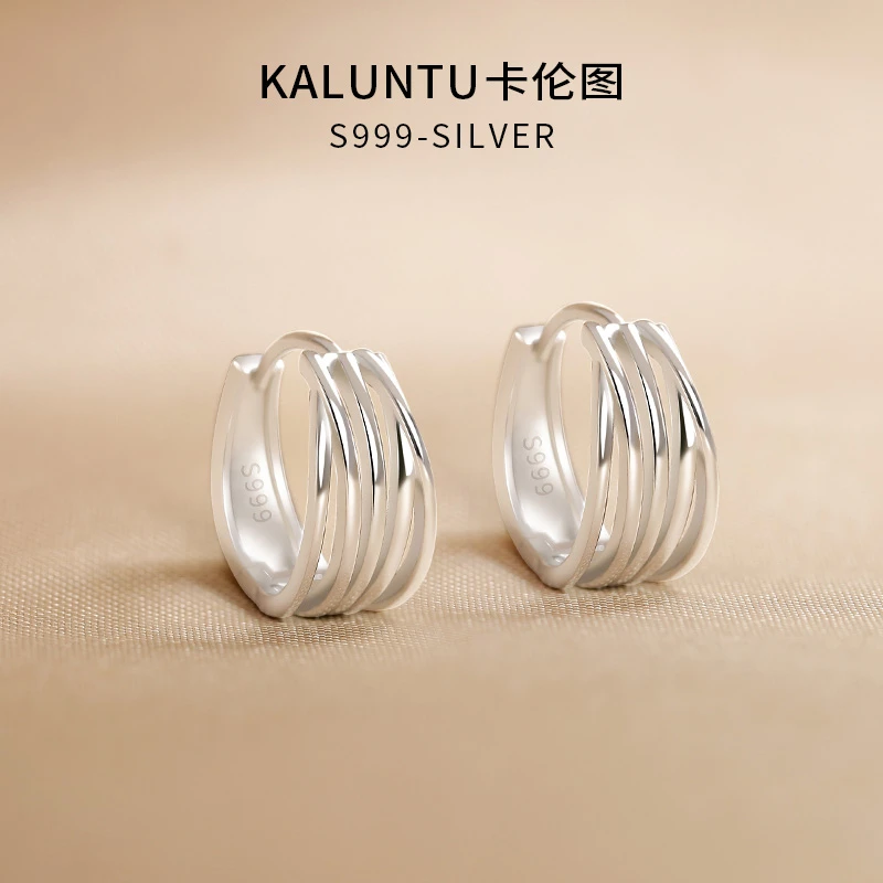 足银耳饰 纯银耳环男个性耳扣宽版线条耳圈百搭银气质2025新款