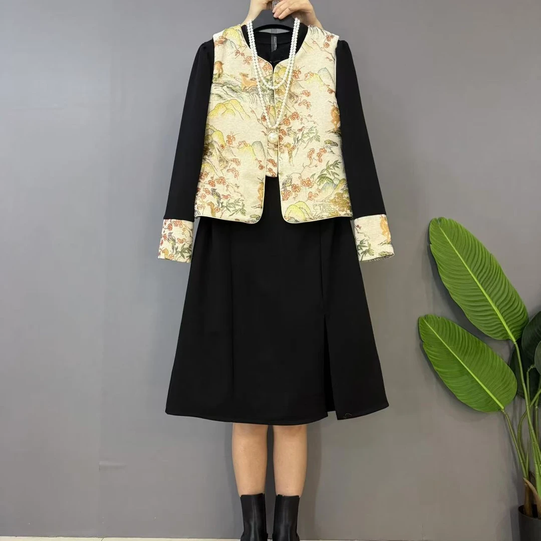 2025新款大码女装时尚气质复古新中式高品质显瘦两件套套装