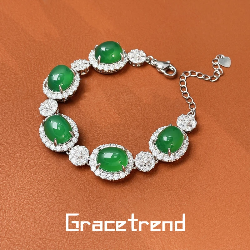 Grace trend 铜合金手链 法式绿色素款冰绿蛋面女士气质手链D-467