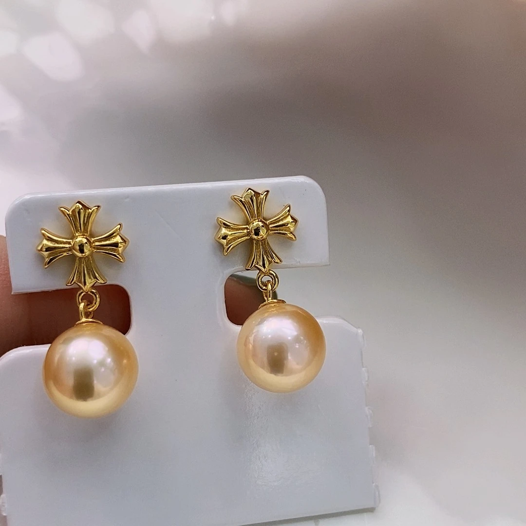 银S925镶嵌特价极光爱马橙耳饰淡水珍珠