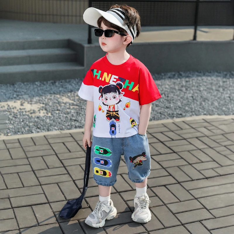 哪吒衣服男童夏季套装2025新款儿童短袖短裤宝宝洋气时髦运动服装