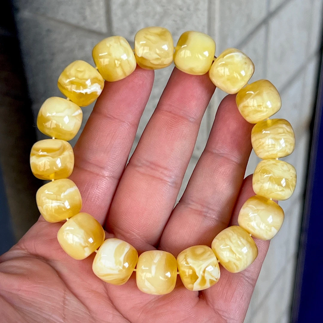 14mm天然精品俄料金白妖花蜜蜡精工老型手串 29.89