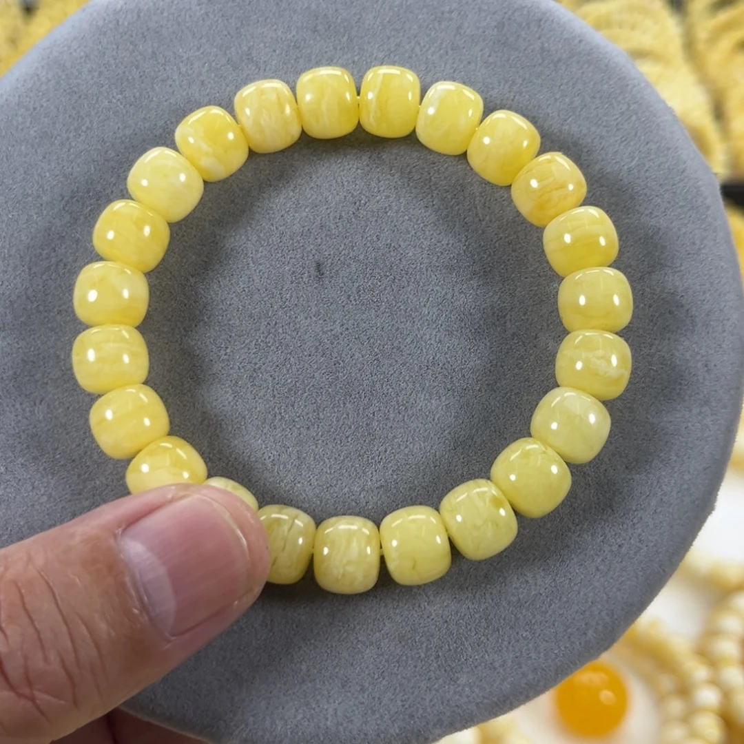 蜜蜡手串未镶嵌5*5纯天然俄料白花虎皮