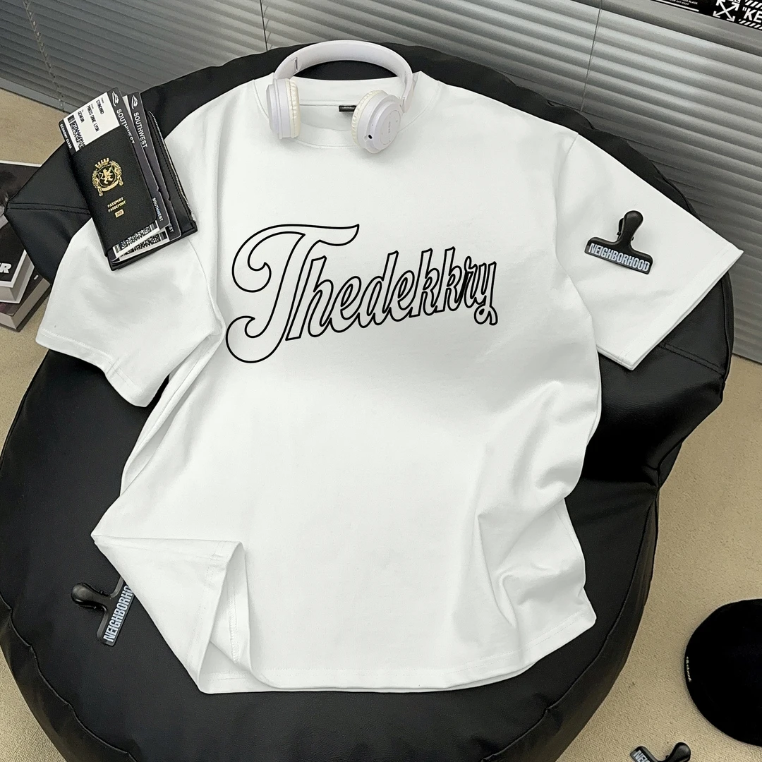 Dekkry夏季宽松休闲情侣100%纯棉美式高街手绘字母短袖t恤男女