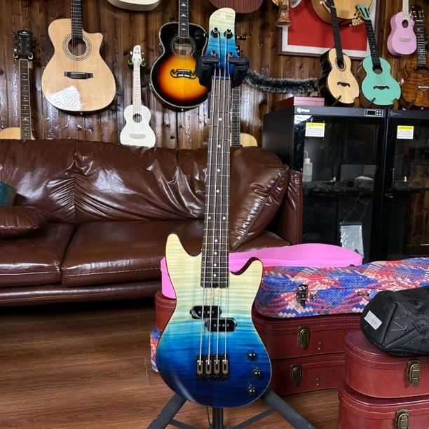 艳阳34寸云纹枫木/虎纹枫木擦色旅行小贝斯