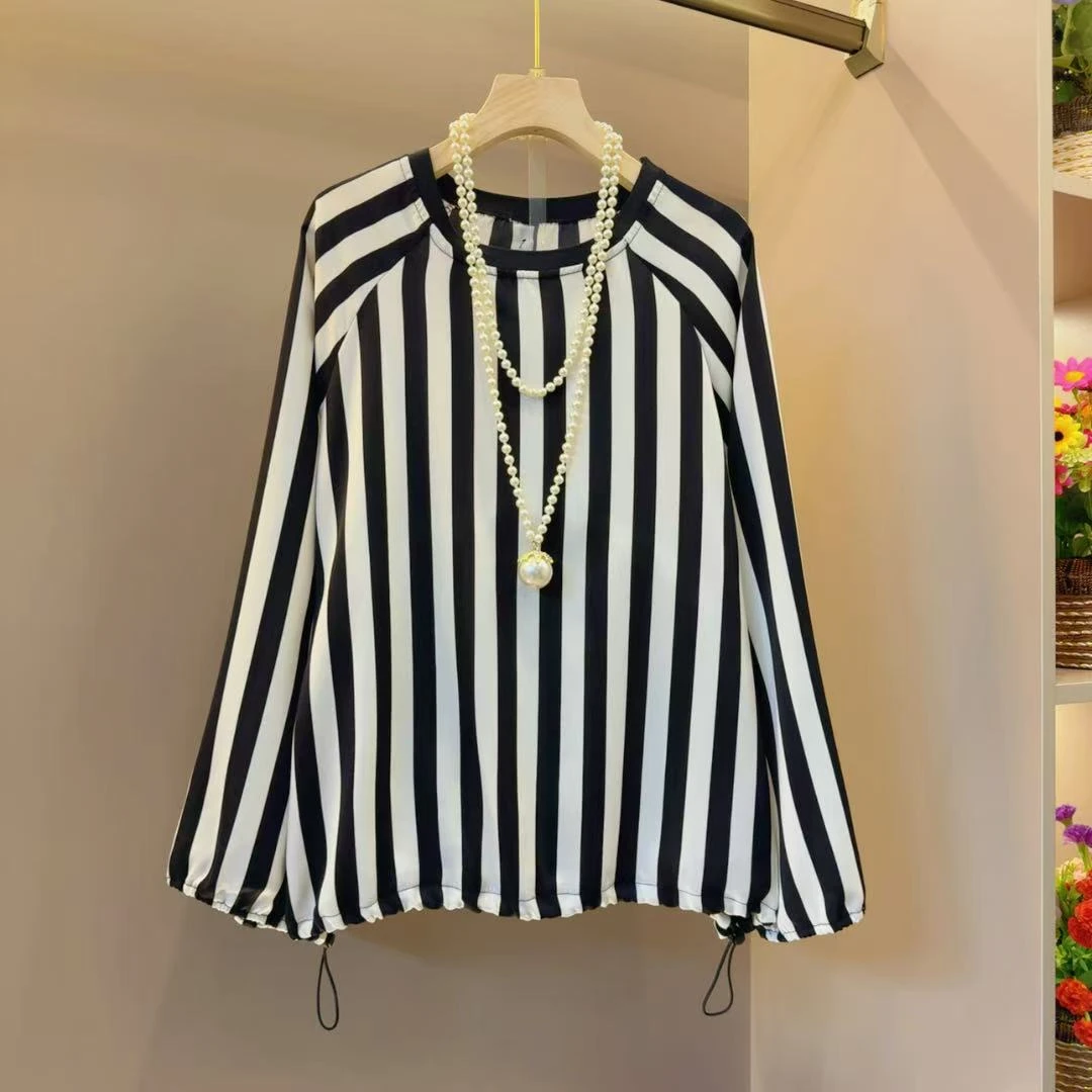 时髦气质欧货早秋新款长袖小众抽绳底摆洋气T恤衣长64左右