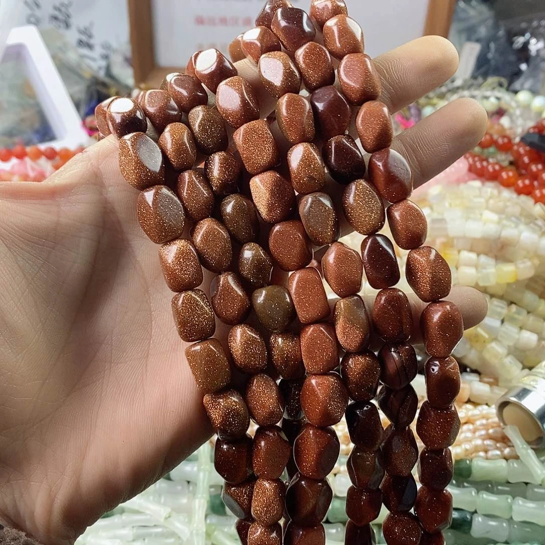 玛瑙/玉髓珠宝半成品未镶嵌一条10×12左右金沙石切角桶珠