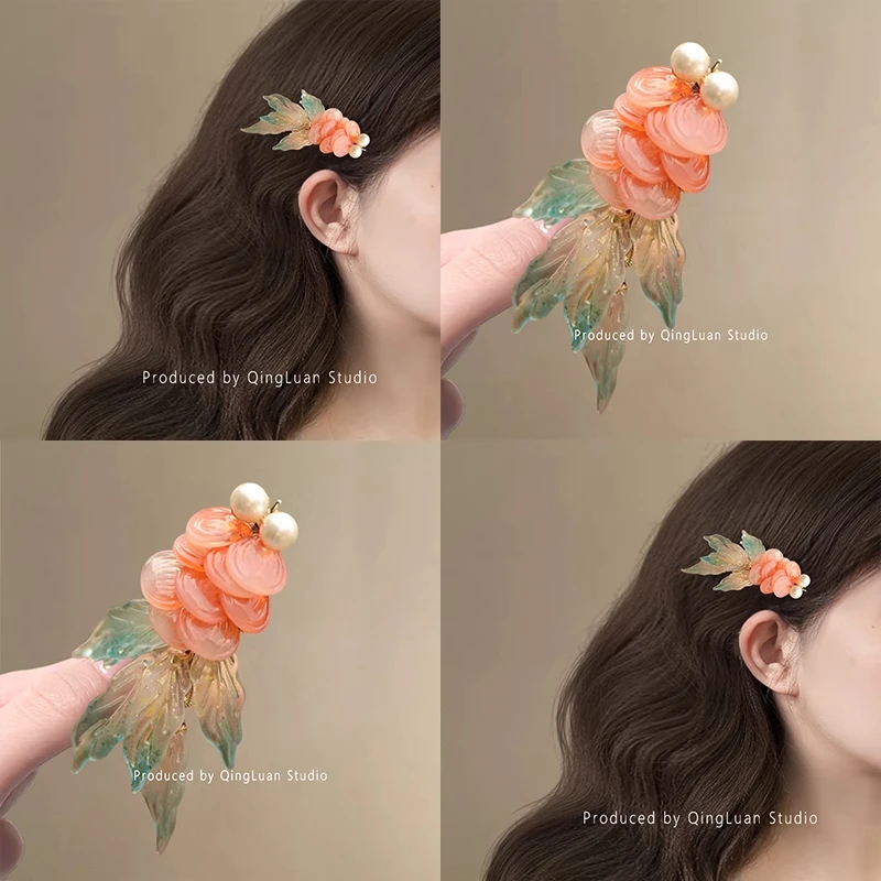 鱼影舞~超仙金鱼琉璃发夹中式国风侧边碎发夹复古u型发簪旅行发卡