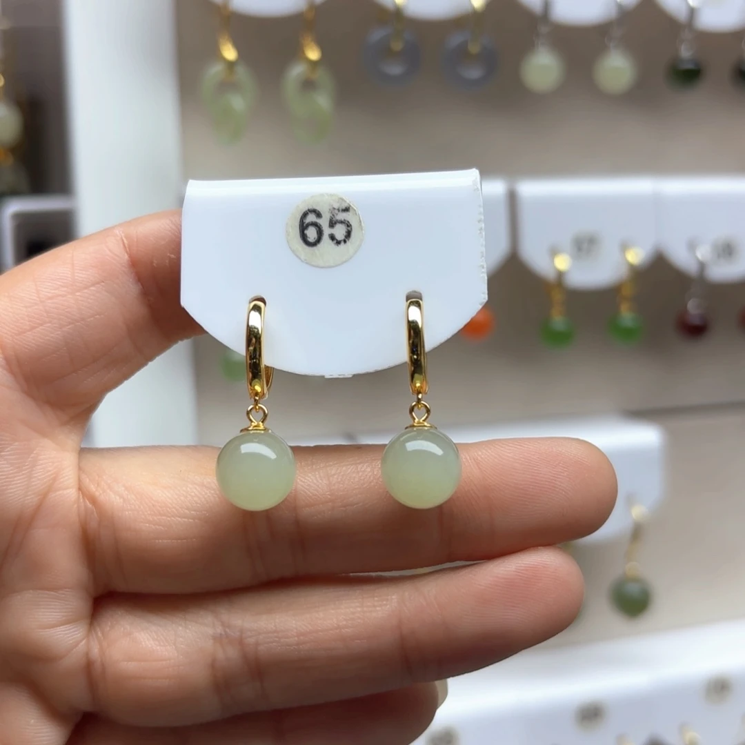 和田玉耳饰银S925镶嵌