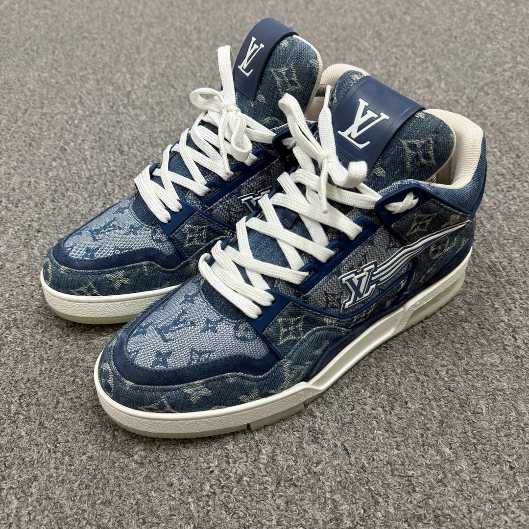 99新 LouisVuitton/路易威登 16711186 高帮牛仔老花鞋7.5码