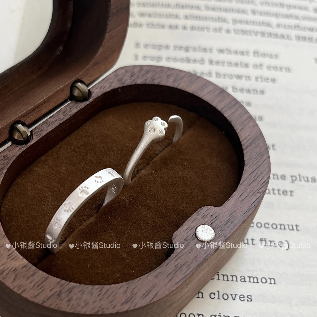 足银戒指 足银999拥抱猫爪开口纯银戒指可爱设计感小众甜美闺蜜款