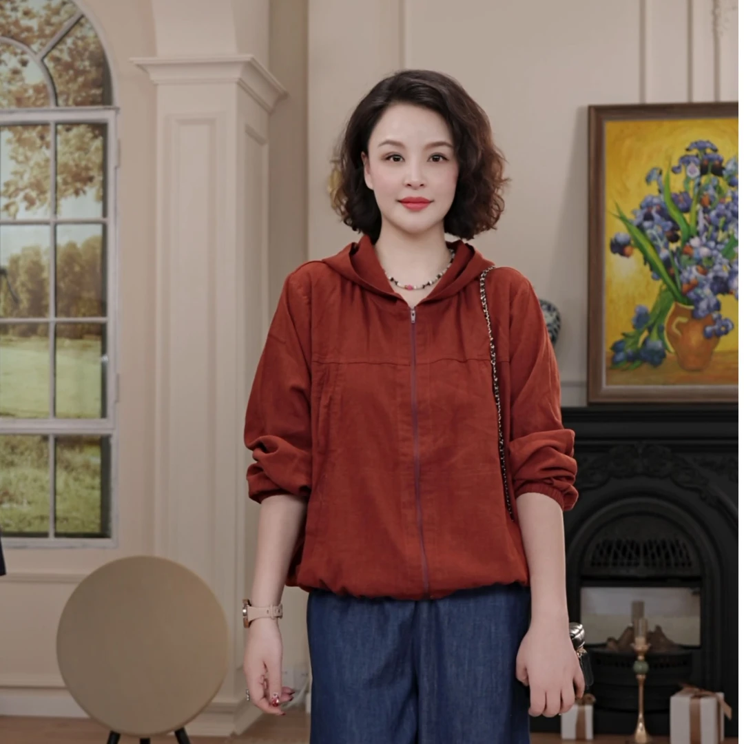 【橘猫美依】高端汉麻棉女士上衣拉链衫 外套女 2678