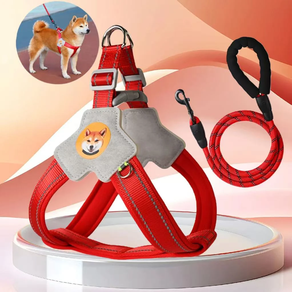 狗狗牵引绳可调节背心式遛狗绳宠物胸背带柴犬柯基中小型犬狗链子