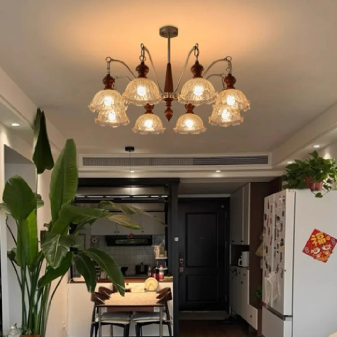 中古客厅吊灯冰裂纹南洋风法式复古胡桃色实木卧室餐厅大厅主灯具