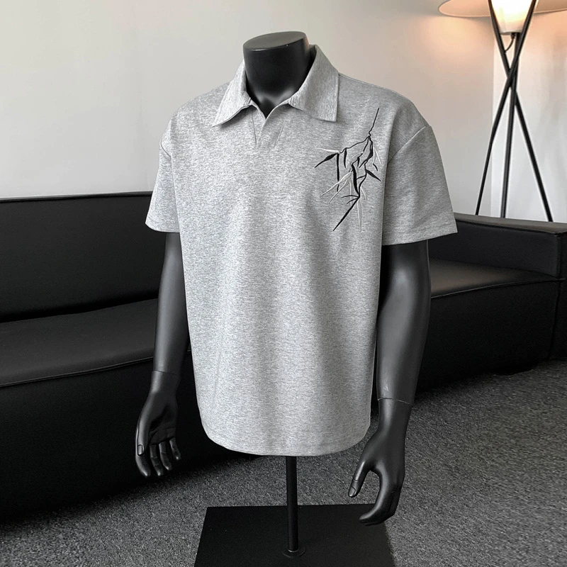 NINEDAO/玖岛夏季中国风宽松休闲刺绣POLO衫男士时尚潮流短袖T恤