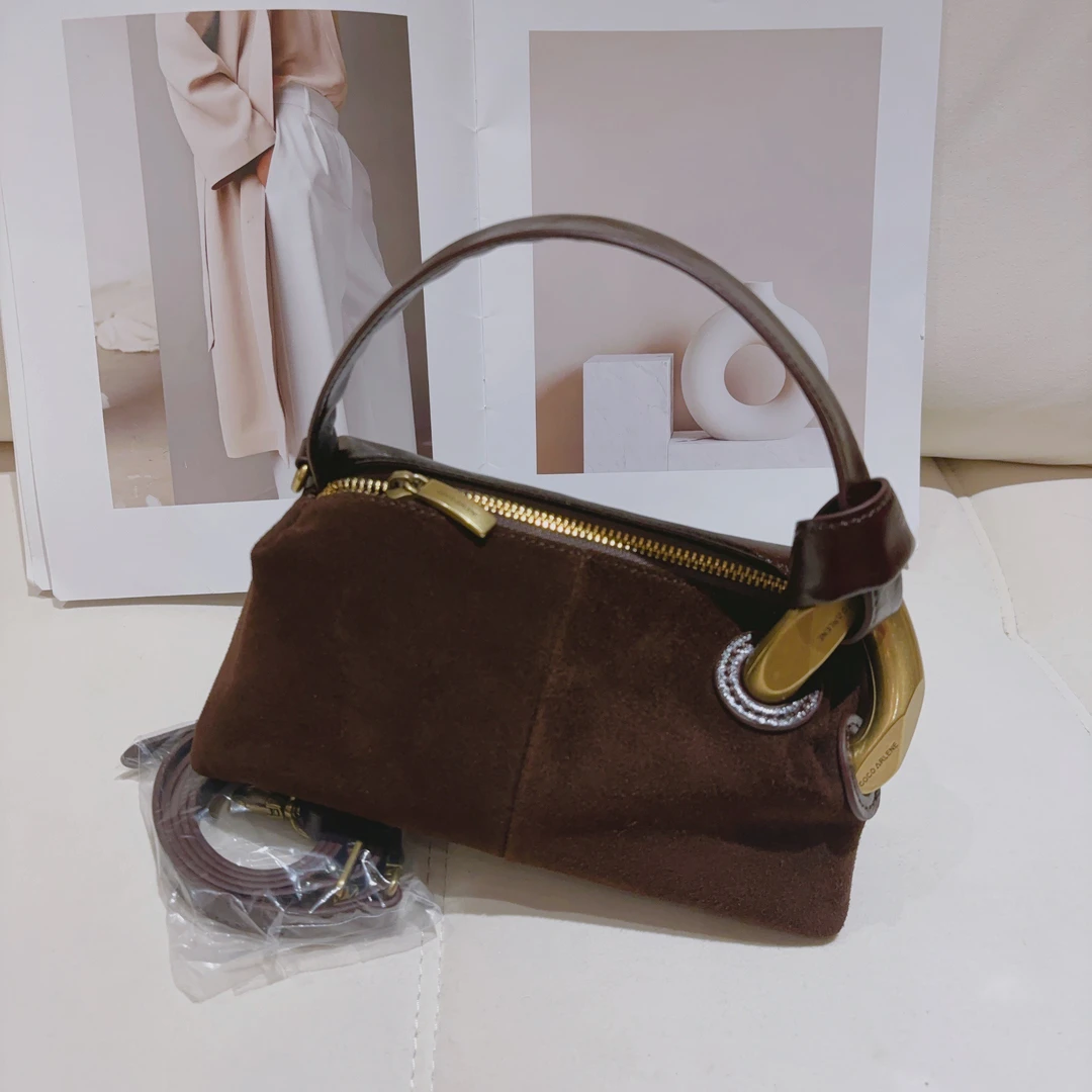 豆豆9 火山咖真皮磨砂复古手提包小众枕头包-DQ9998