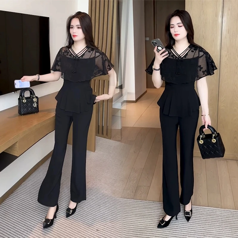 显瘦夏季新款新中式盘扣穿搭洋气时尚气质西装领减龄套装休闲