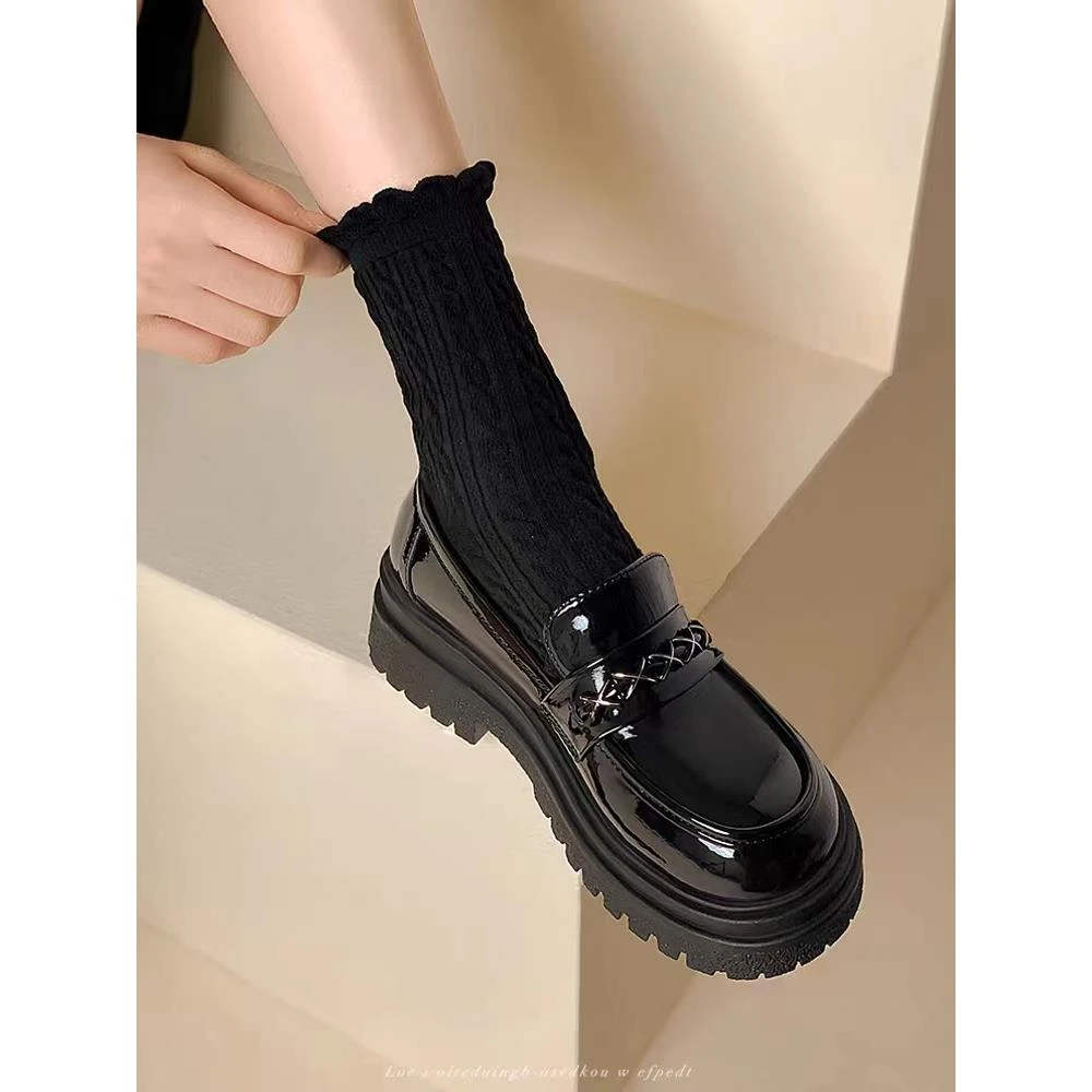 英伦风厚底小皮鞋女春季新款法式玛丽珍日系单鞋黑色乐福鞋