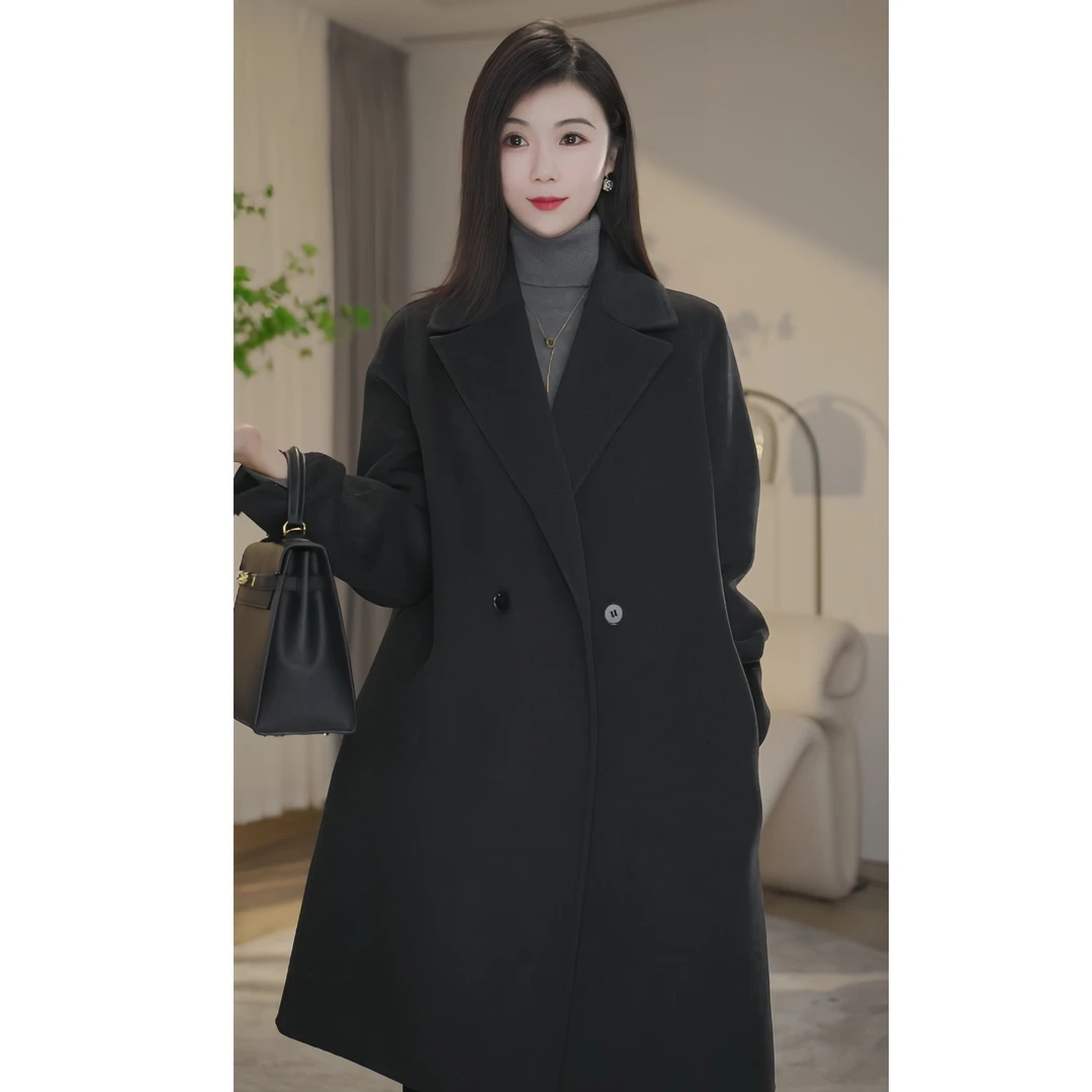 MAN BEI/曼·贝【欢欢专属】8484566碳灰色秋冬高端长袖双面澳毛大衣