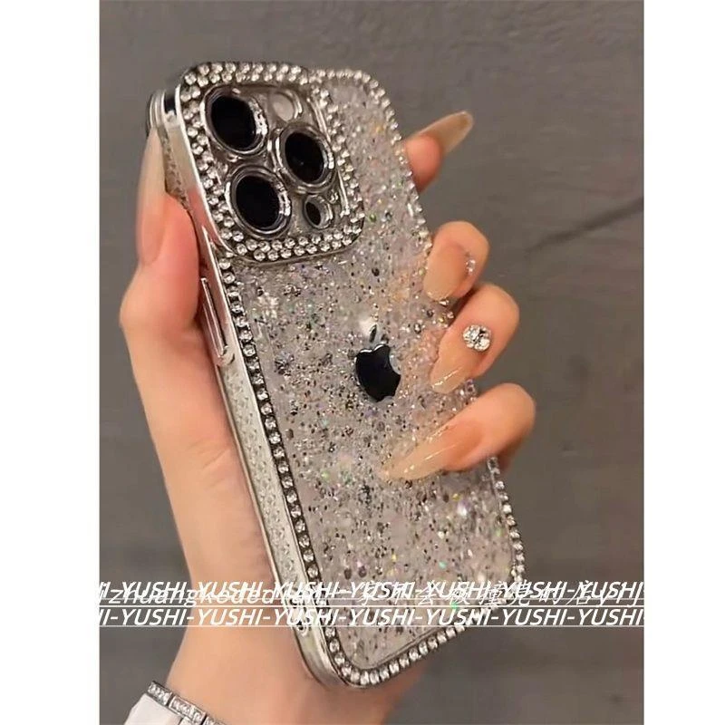 ins高级感细闪滴胶钻边iPhone16promax苹果15手机壳14水钻13112女