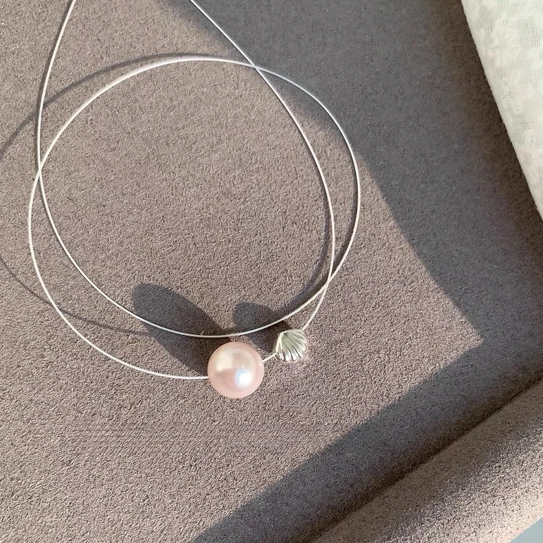 铜合金项链 X0087 法式人鱼珍珠贝壳项链轻奢复古锁骨链