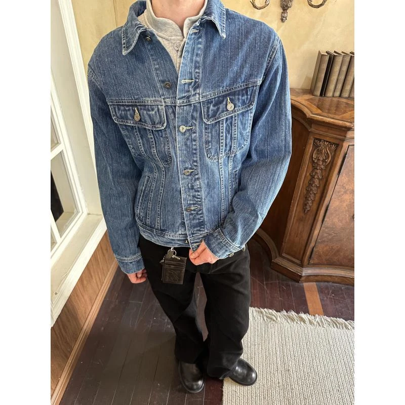 【EME】肌理感复古水洗纹路牛仔夹克cleanfit早秋新款翻领外套