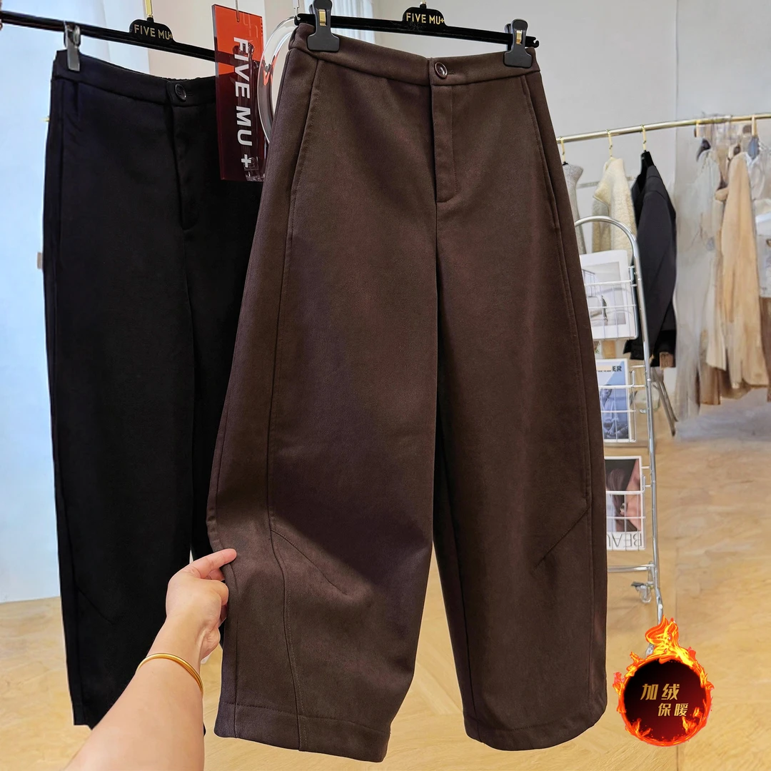 高级感独特休闲裤女秋冬加绒加厚弯刀裤巨好看的慵懒风松弛感裤子