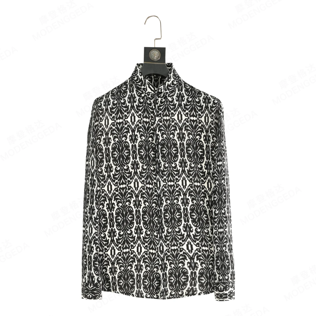 2025新款复古巴洛克高端男士衬衫休闲时尚百搭凉感透气长袖衬衣