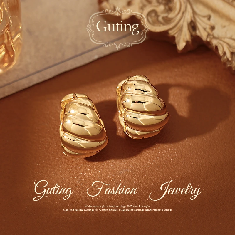 铜合金耳饰 14778金色螺纹耳扣轻奢感高级耳饰女复古气质独耳环