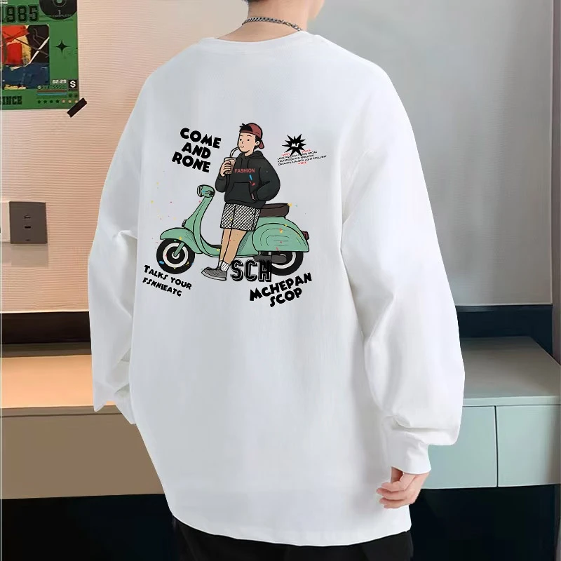 2025秋季新款纯棉长袖t恤男士潮牌百搭宽松港风青少年打底衫上衣