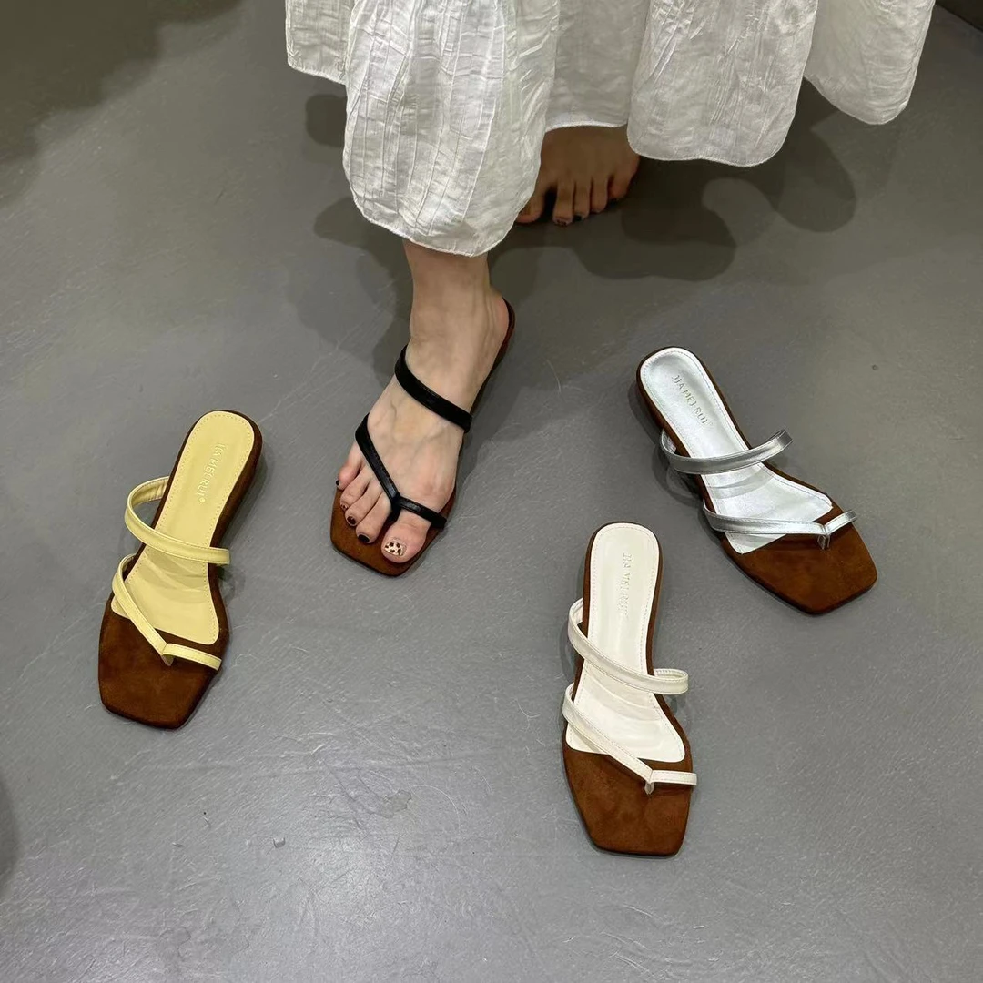 Y 616-1 2025新款夏季坡跟法式小凉拖一字拖鞋仙女鞋子外穿拖鞋