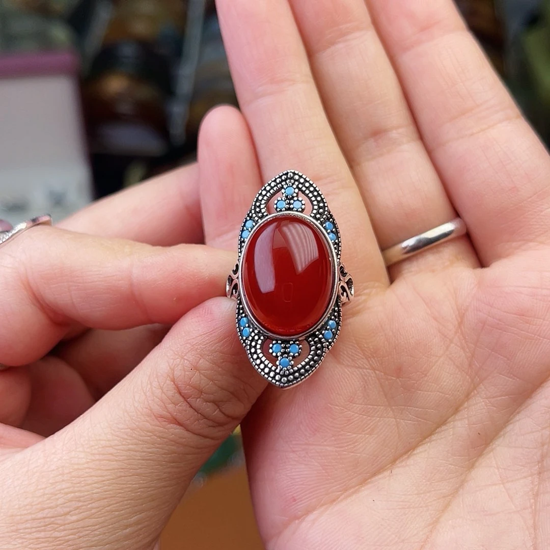 石英质玉戒指银S925镶嵌